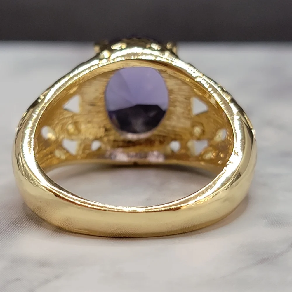 Gold Tone Simulated Purple Gemstone Butterfly Filigree Ring
